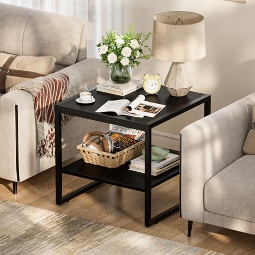 Homieasy End Table, 20 Inch Square Side Table, Mini Fridge Stand, Black