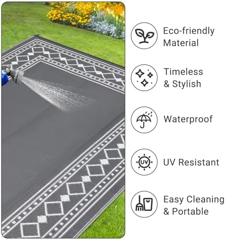 GarveeHome Outdoor Rug 8x10 Waterproof Patio Rugs Modern Bordered Reversible ...