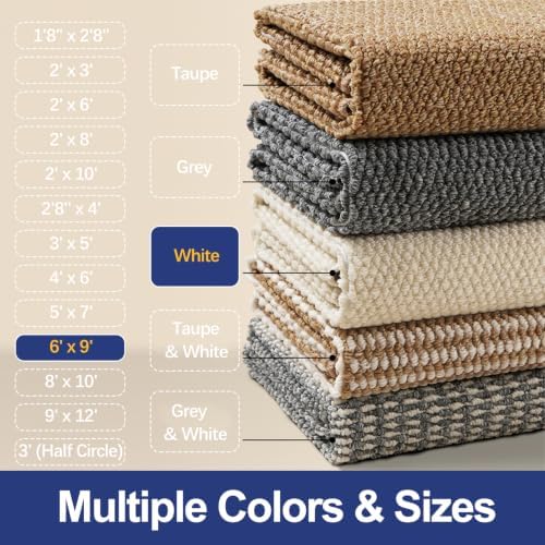 Faux Jute Area Rug 6'x9', Washable & Non-Slip, Off White
