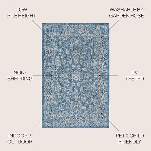 JONATHAN Y Weave Floral Indoor Outdoor Area Rug 3X5 Navy/Gray, Tela Bohemian ...