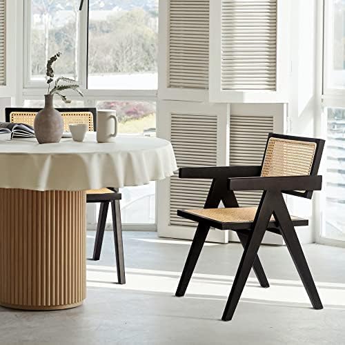 Comfy to go Rattan Dining Chairs,Set of 2 Black Hollow Woven Armrest Design