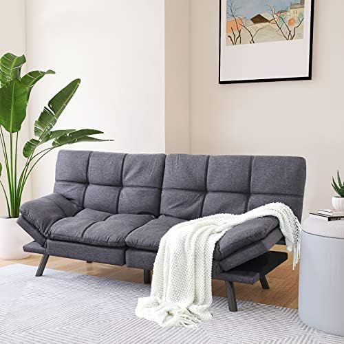 Opoiar Futon Sofa Bed,Small Splitback Linen Fabric Memory Foam Couch,Modern C...