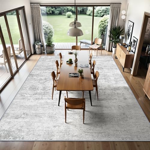 Washable Rugs 8x10, Abstract Large Area Rugs for Living Room, Grey