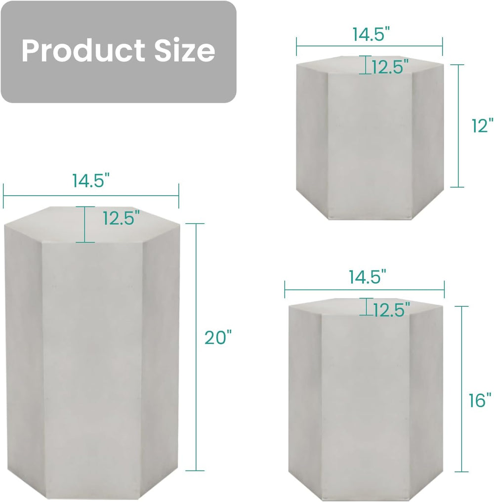 SUNBURY Outdoor Concrete Side Table, Hexagon 16" H Patio End Table
