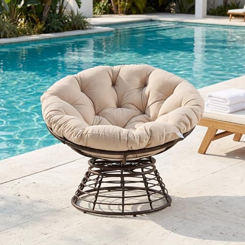 Cushion Papasan Swivel Chair, Ergonomic Wicker Round Chair with Thick Padding...