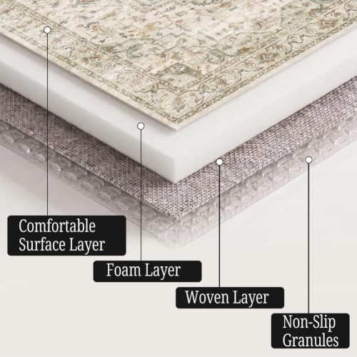 ALAISE Area Rug 8x10 Ivory/Sage – Washable Vintage Boho, Ultra-Soft