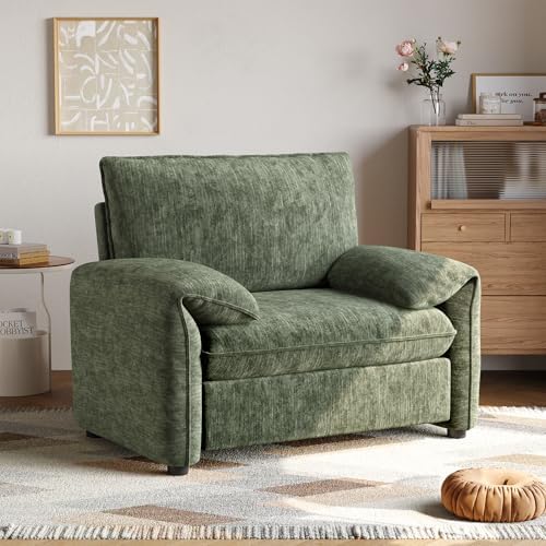 Oversized Accent Chair, Chenille Fabric Reading Chair Beige