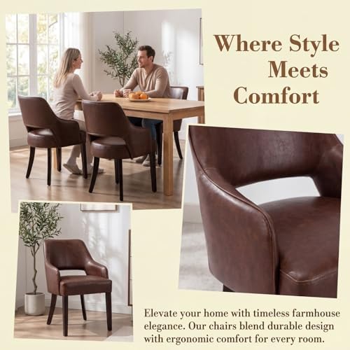 Faux Leather Upholstered Dining Chairs Set of 2 with Arms