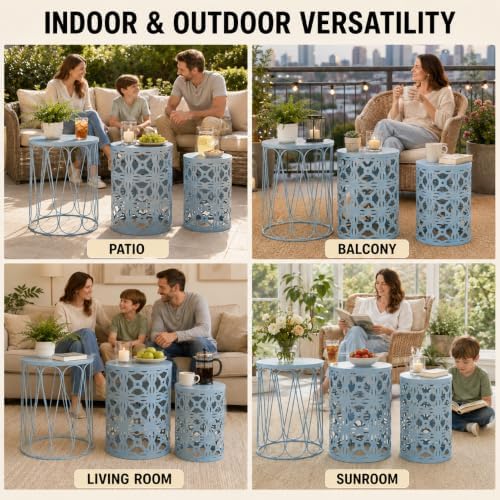 Y&M Outdoor Side Tables Set of 3, Metal Stacking Patio Side Tables for Ou...