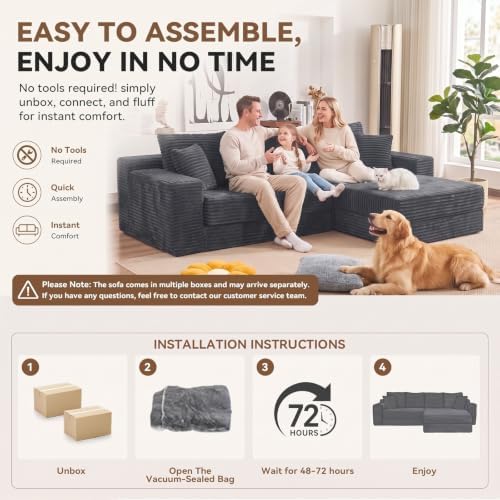 106'' Convertible Futon Sofa Bed, Boneless Couch for Living Room, Grey