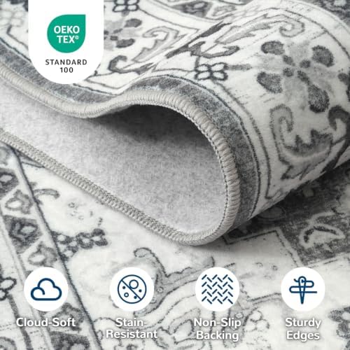Lessymo Area Rugs 7x10 for Living Room, Washable Rugs Non-Slip, Grey White