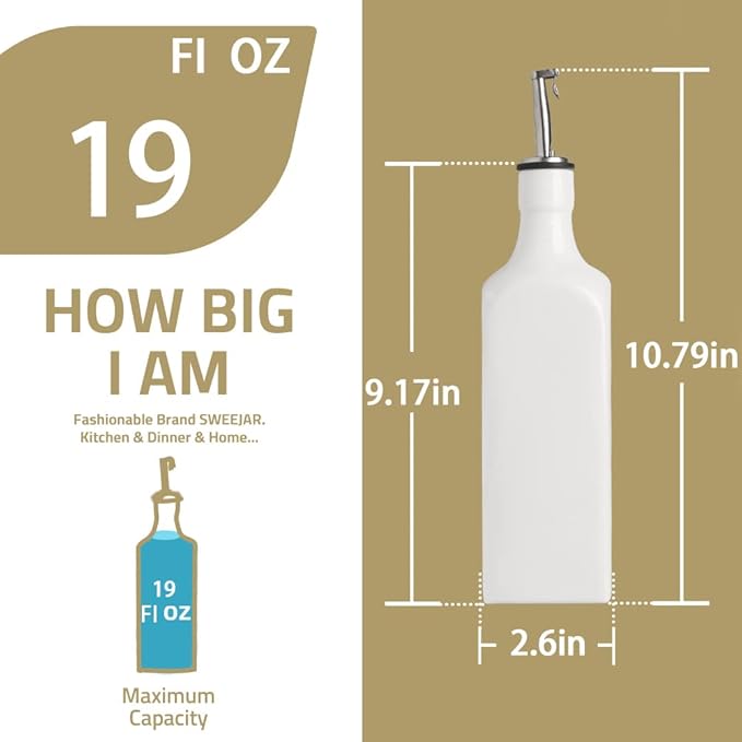 Sweejar 19 Fl Oz Ceramic Olive Oil Dispenser Bottle - Image 5