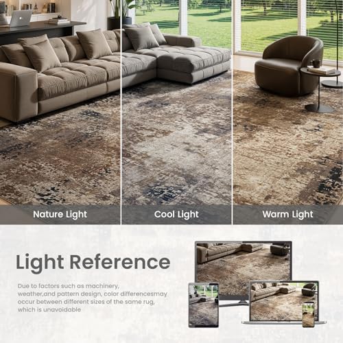 Merelax 4x6 Brown Red Washable Area Rug Non-Slip Faux Wool Abstract Carpet