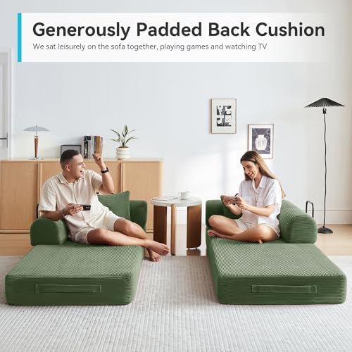 79" Convertible Futon Sofa Bed, Boneless Couch for Living Room (Green)