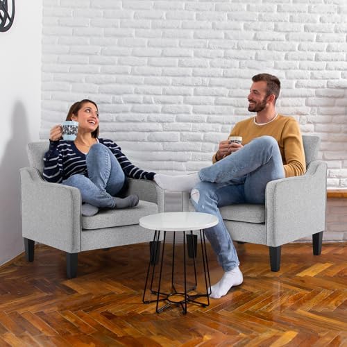 VINGLI Accent Chair, Linen Upholstered Grey Armchair for Living Room