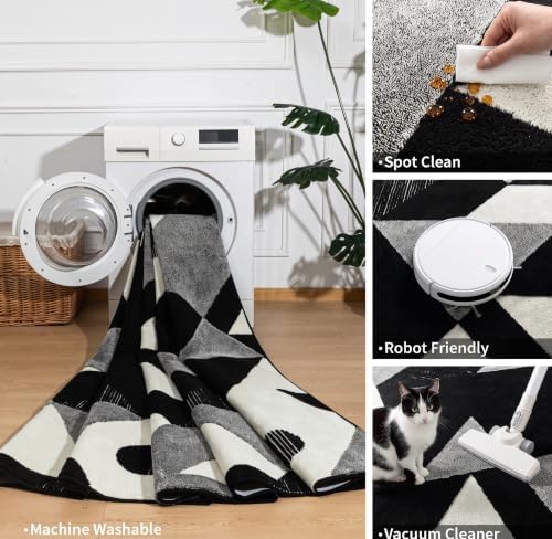 YIHOUSE 8x10 Black and White Modern Geometric Patchwork Washable Area Rug