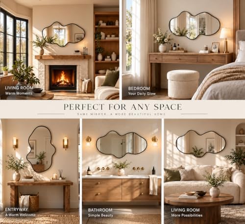 Irregular Wall Mirror, Asymmetrical Black Bathroom Wavy Mirror