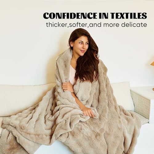 Luxury Bubble Faux Fur Blanket Queen Size, 750 GSM Double Sided Fuzzy Warm Be...