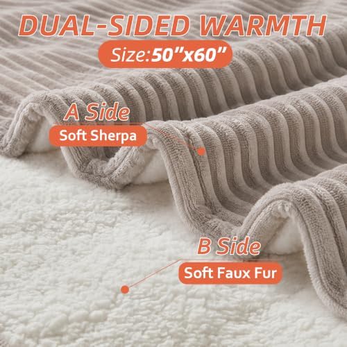 Electric Heated Blanket,50"x60" Heating Throw Flannel Light Grey