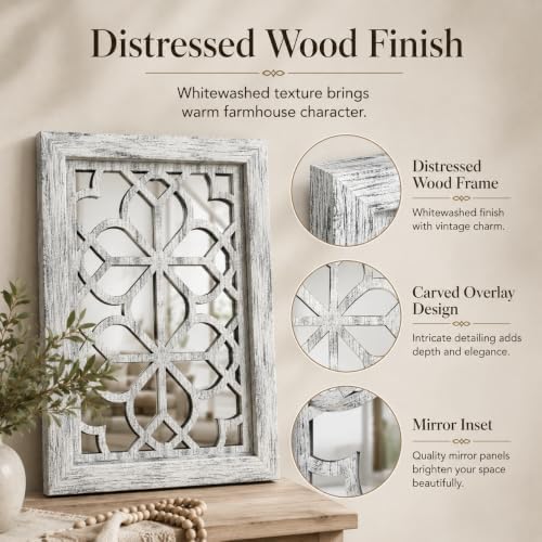 Set of 4 11x15 Inch Rectangular Shatterproof Grey Decorative Wall Mirrors, Bo...