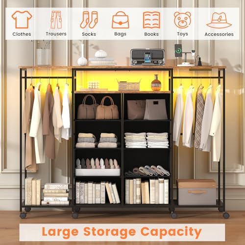59.1" W Dresser for Bedroom with Hanging Rack, 8 Drawer Dresser with LED...