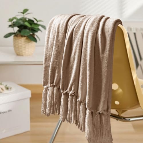 Chenille Throw Blanket for Couch 50" x 60", Taupe