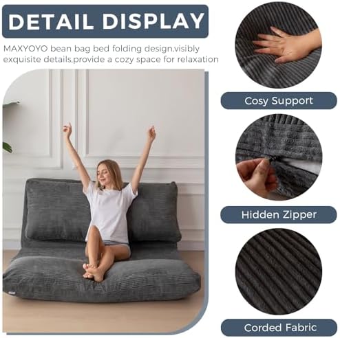 MAXYOYO Folding Sofa Bed, Extra Thick and Long Floor Sofa Convertible Chair w...