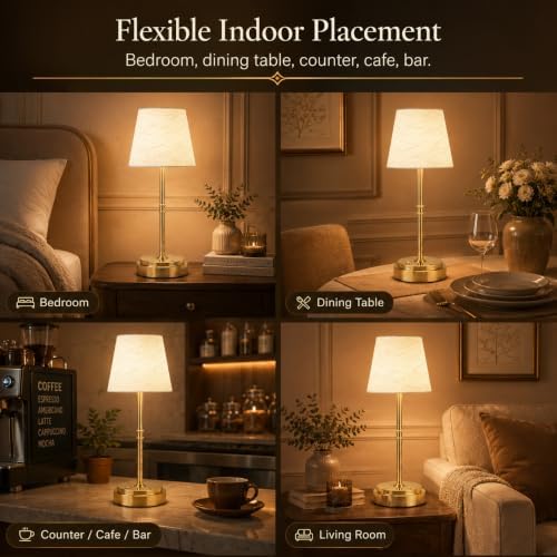 Rechargeable Cordless Table Lamp, Nightstand to End Table,Gold,1 Pack