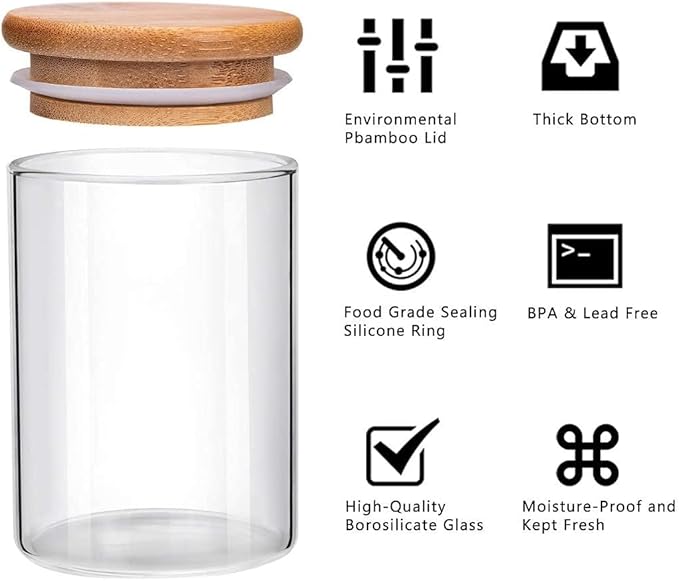 Glass Jars with Bamboo Wooden Airtight Lids 6oz 10oz Spice Jars Food Storage - Image 4