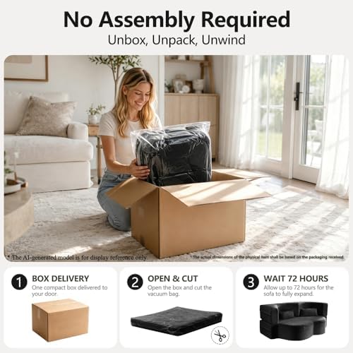 78" Futon Sofa Bed, Full Size Boneless Corduroy Couch Bed (Black)