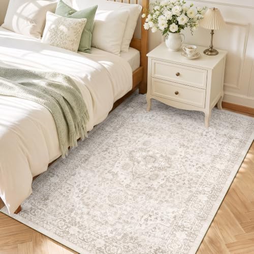 SameBed 5x7 Area Rug Living Room, Vintage Washable Carpet Neutral Beige