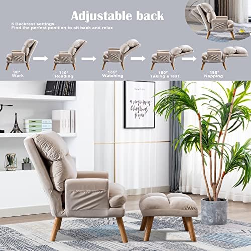 CANMOV Modern Accent Chair with Ottoman, Soft Fabric Armchair with Adjustable...