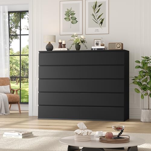 FOTOSOK Black Dresser, Dresser for Bedroom, 5 Drawer Chest of Drawers