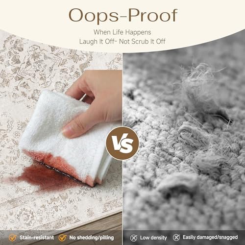 PureCozy 8x10 Washable Neutral Area Rug Living Room Beige Vintage Carpet
