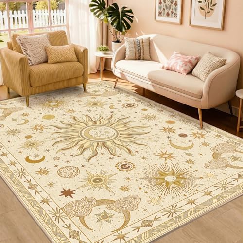 Vacuum-Friendly, 5x7 Washable Area Rug, Beige Camel Brown
