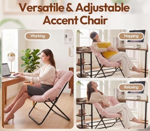 Alpen Foldable Saucer Chair, Comfy Lounge Chair Reading Chair, Pink