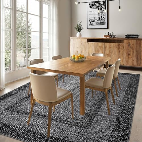 RUGSREAL 8x10 Washable Area Rug for Living Room with Rubber Backing