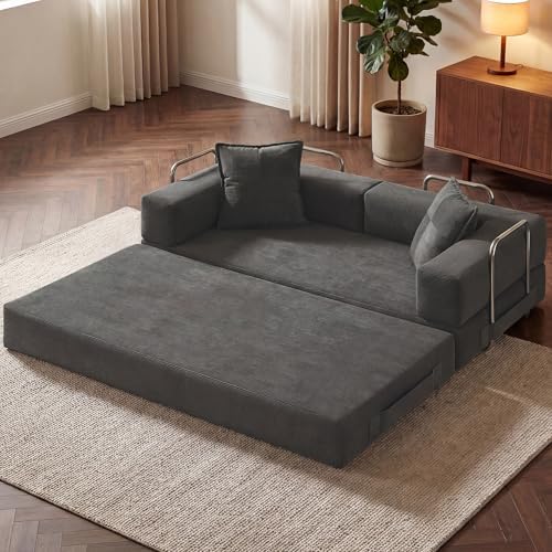 GRUSIGN 78" 5-in-1 Convertible Futon Sofa Bed, Boneless Corduroy, Gray