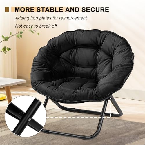 Grezone Folding Saucer Chair, Oversized Lazy Moon Chair with Metal Frame, Com...