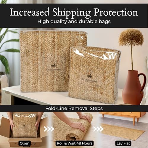 Jute Area Rug - 3'x5' Natural Jute Rug with Non-Slip Backing, Low-Pro...