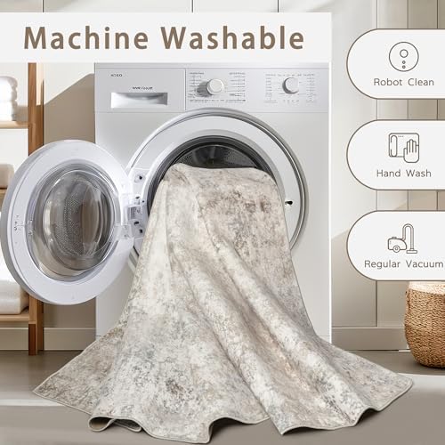 Beige Grey Washable Rugs 8x10 Area Rugs for Living Room,Bedroom,Dining Room