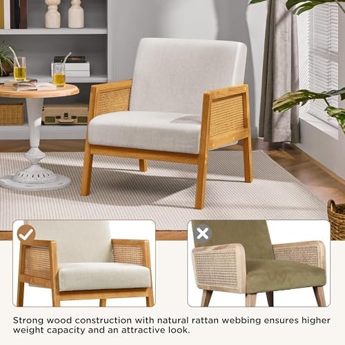 Yaheetech Rattan Accent Chair, Boho Vintage Armchair, Beige