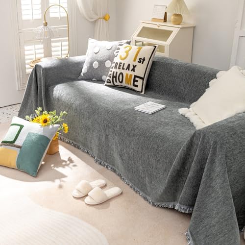 VClife Boho Gray Armchair Couch Cover for Single Sofa with Tassel, 71 x 71