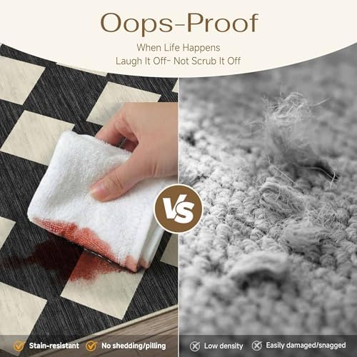 PureCozy Black 8x10 Washable Area Rug Living Room Non Slip Checkered Carpet