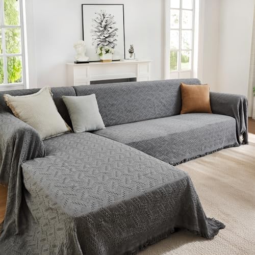 HOMERILLA 2 Piece Sectional Couch Cover for L Shape Sofa Dark Grey XL