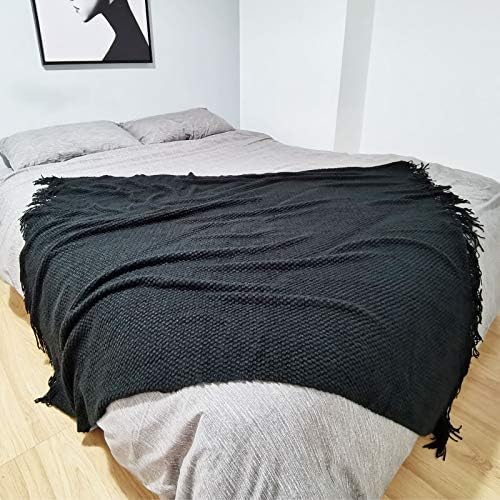 LOMAO Knitted Throw Blanket with Tassels Bubble Textured Lightweight Throws f...