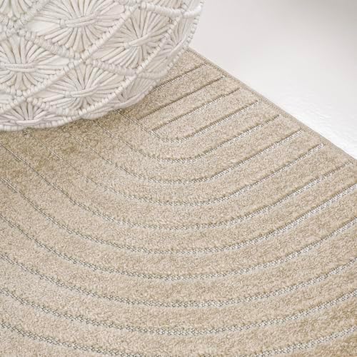 JONATHAN Y Hallie High-Low Curve Beige/Cream 8x10 Indoor/Outdoor Area Rug, Mi...