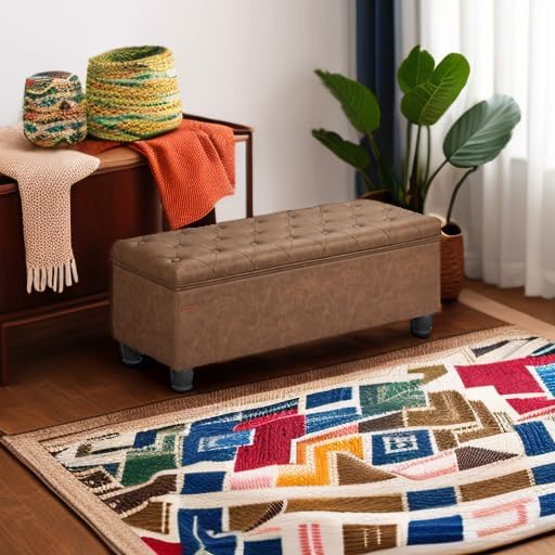 SONGMICS Storage Ottoman, 46.5 Inches Long Bed End Stool, Solid Wood Legs