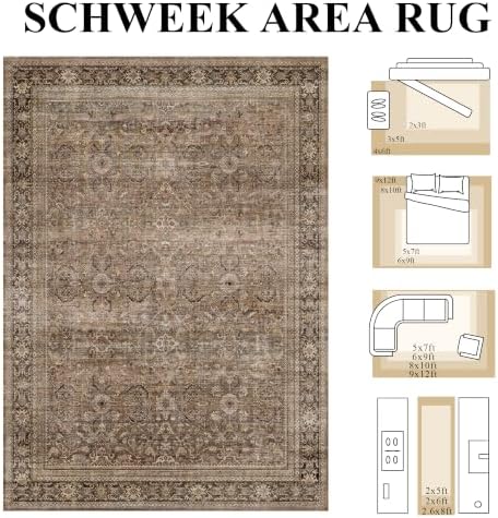 Schweek 9x12 Area Rug for Living Room Washable Vintage Non Slip Rugs Brown