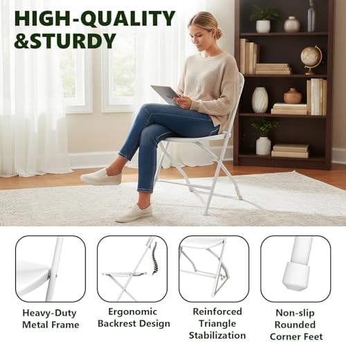 Folding Chairs 10 Pack, Outdoor Folding Chairs for Outside Indoor, Portable 3...